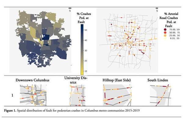 Spatial distribution of fault for pedestrian crashes in Columbus metro