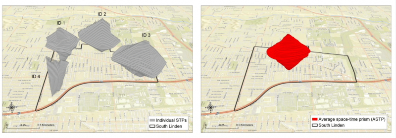 Linden residents' space-time accessibility within 20 minute tune budget via transit and walking