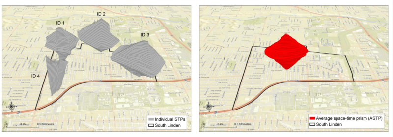 Linden residents' space-time accessibility within 20 minute tune budget via transit and walking