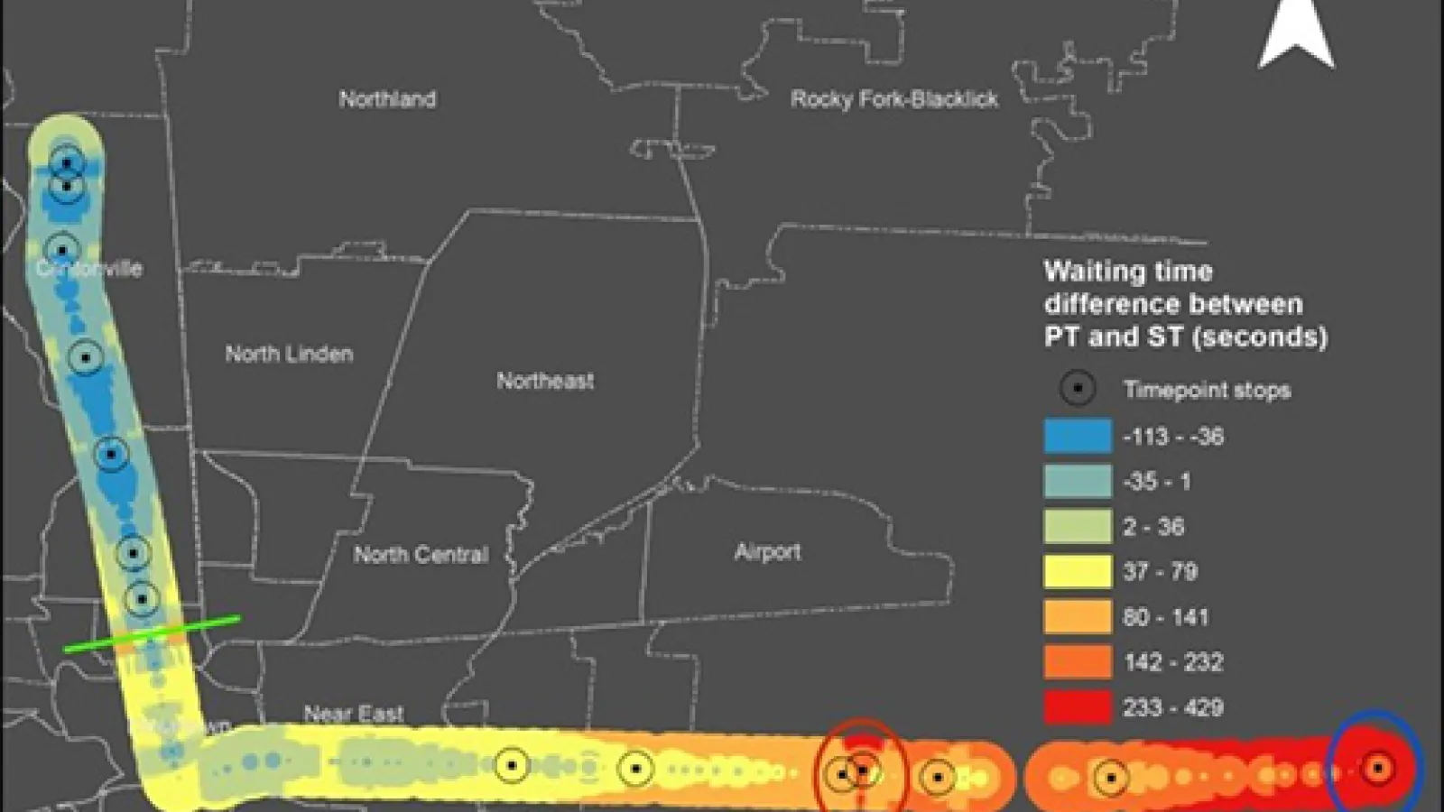 walking time is correlated with longer waiting time for the optimized RTI-based strategy