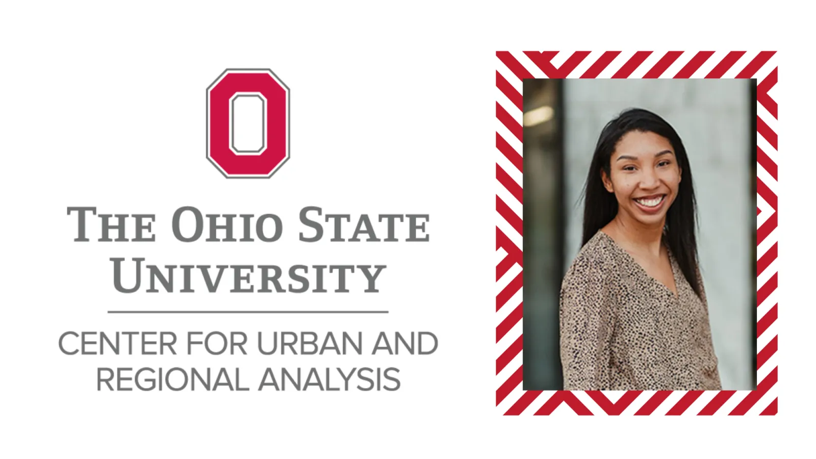 Gerika Logan with the Ohio State University CURA logo