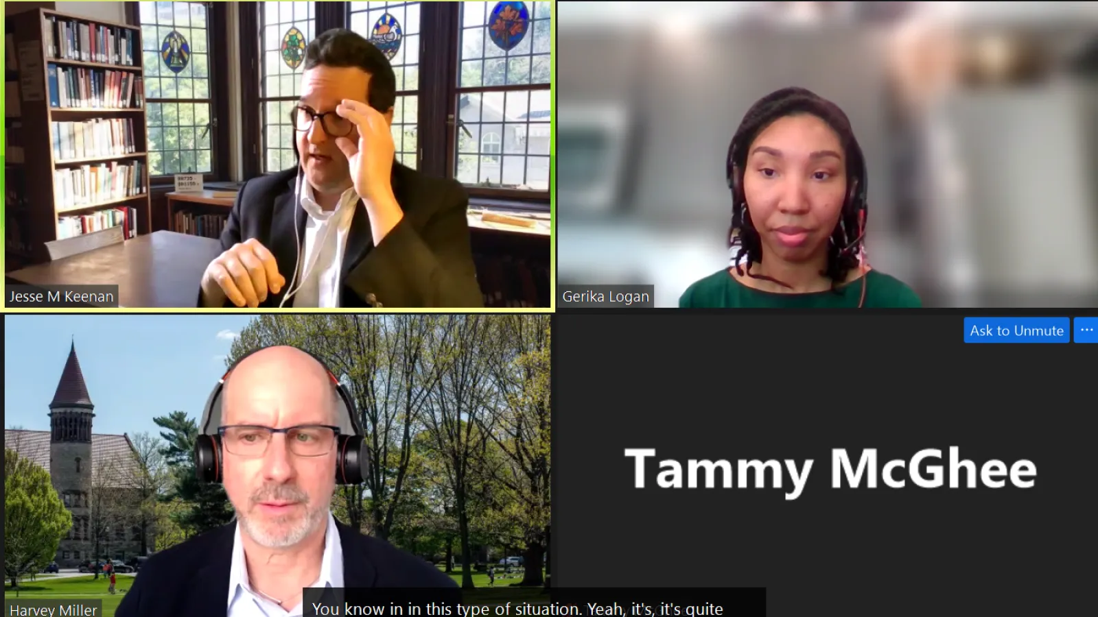 Jesse M. Keenan, Harvey Miller, and Gerika Logan from Zoom Webinar 