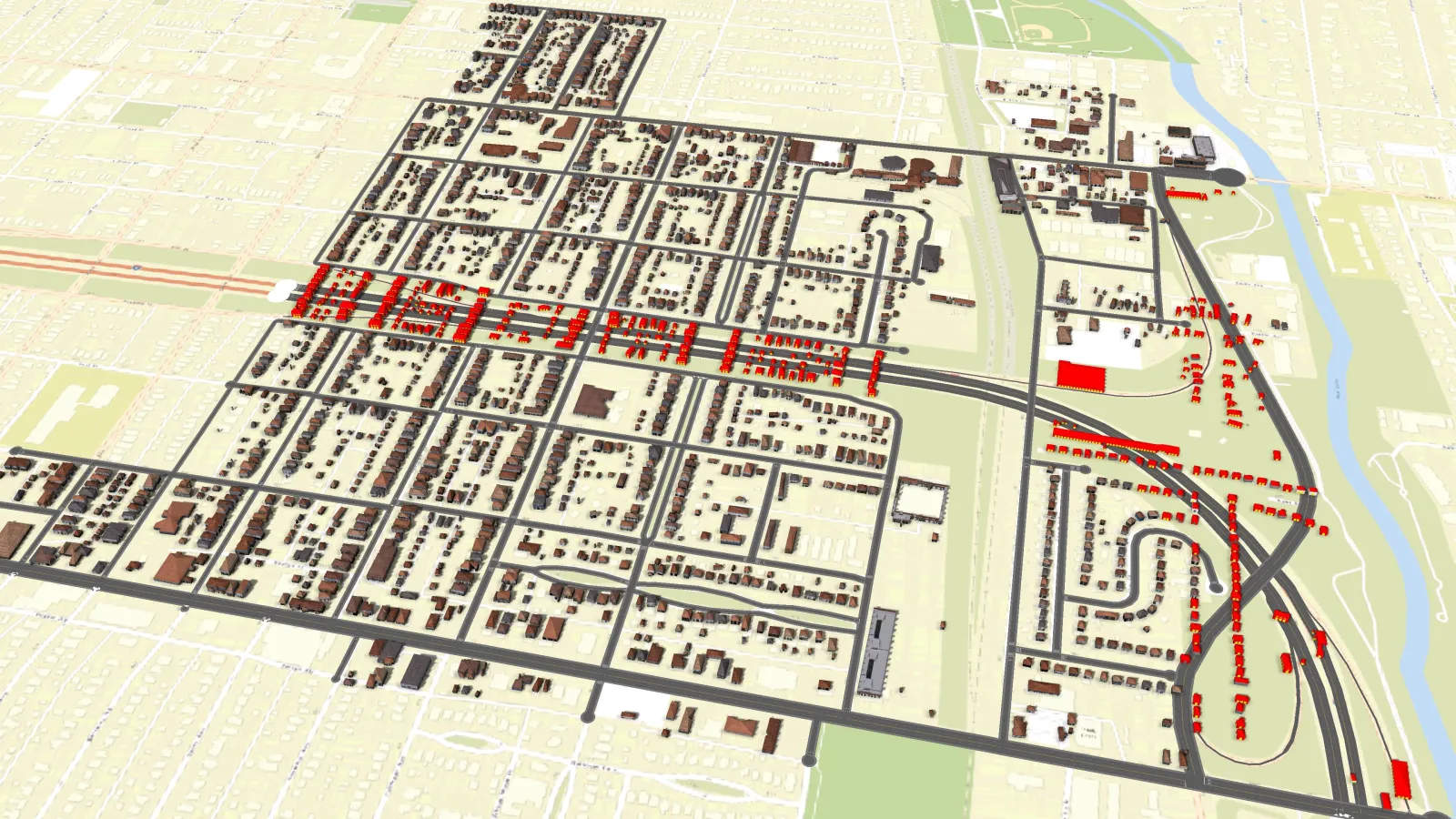 This image shows the Hanford Village and Driving Park neighborhoods in 1961. It also shows the modern day I-70 highway, and the buildings destroyed or relocated for its construction, highlighted in red. The project is also gathering historic photos, archival documents and narratives to create story maps that will tell the tales of neighborhoods lost to highway construction.