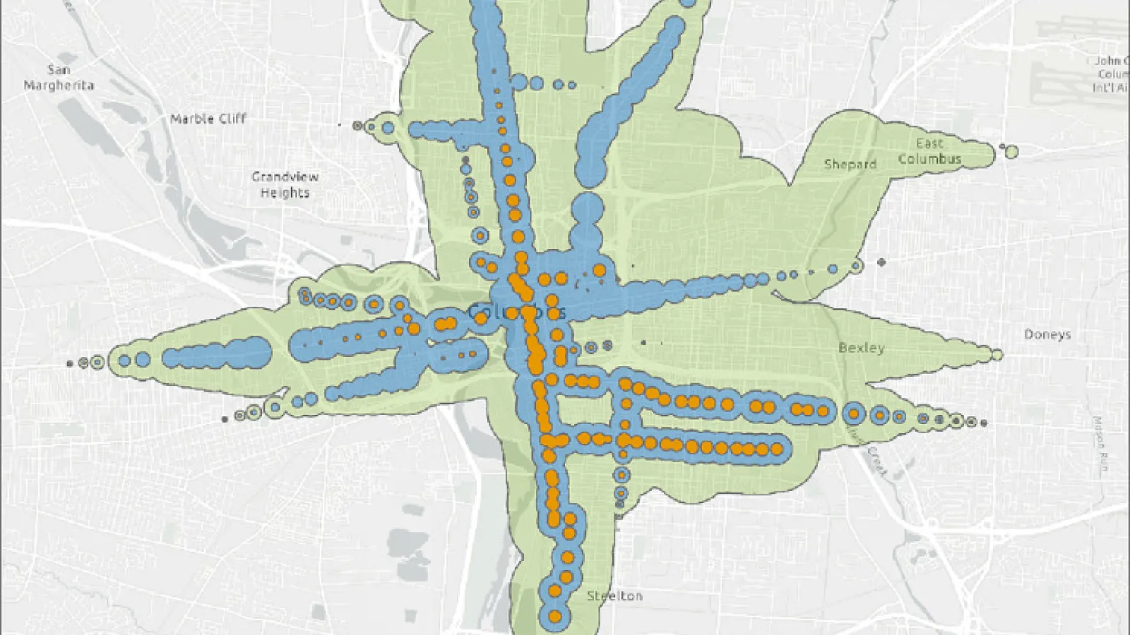 Map showing the amount of times wheelchair ramps are deployed on a COTA Bus