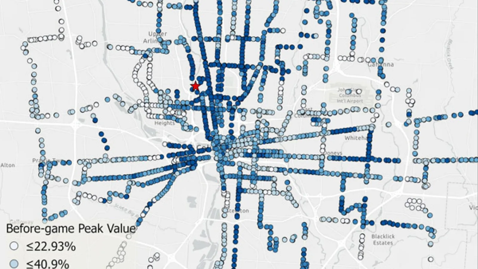 Map showing transit unreliability