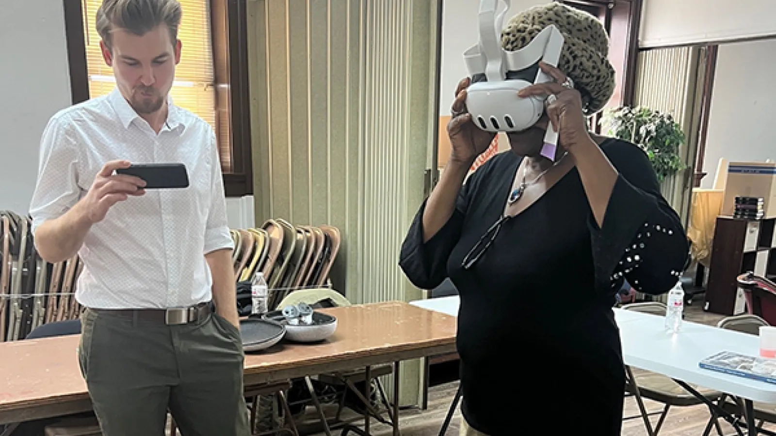 Participant trying out Ghost Neighborhoods VR experience