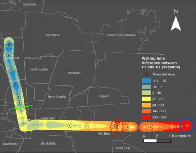 Walking time is correlated with longer waiting time for the optimized RTI-based strategy