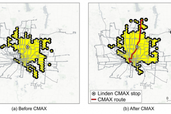 Robust accessibility (a) before and (b) after the CMAX construction.