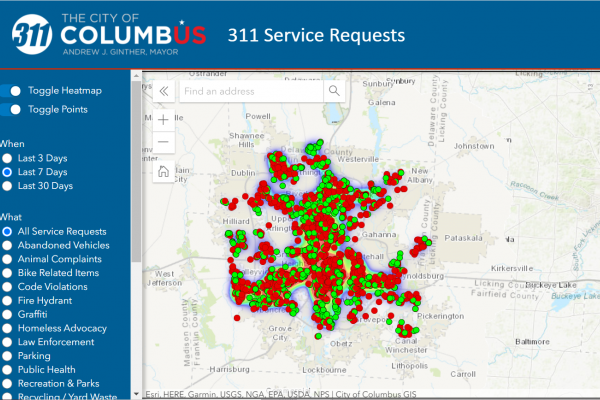 City of Columbus 311 calls hotspot map