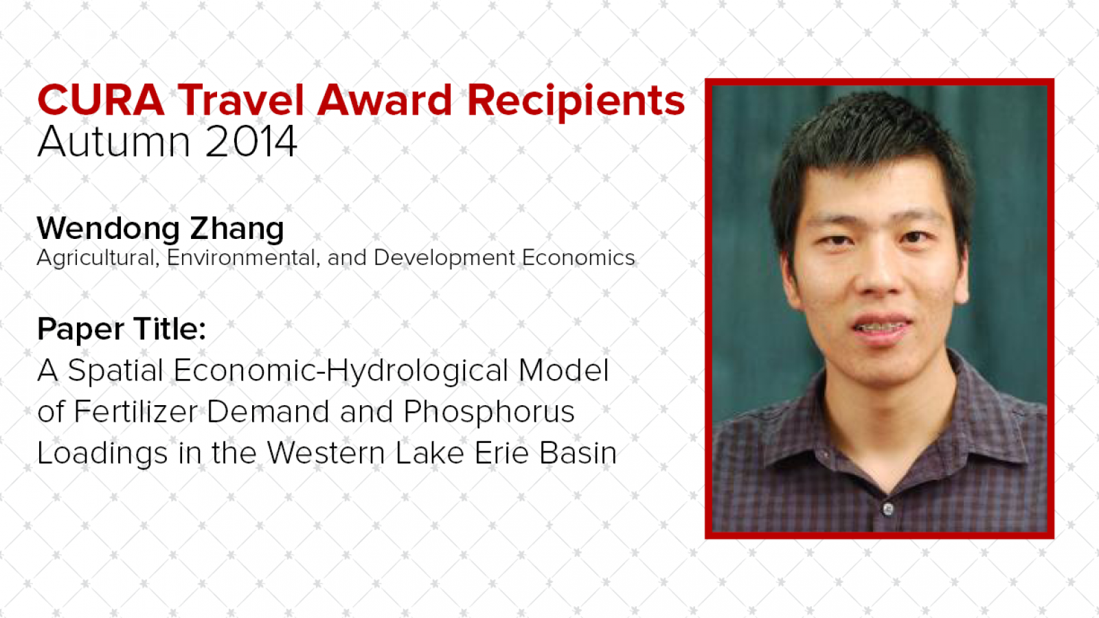 Wendong Zhang, CURA Travel Award Recipient